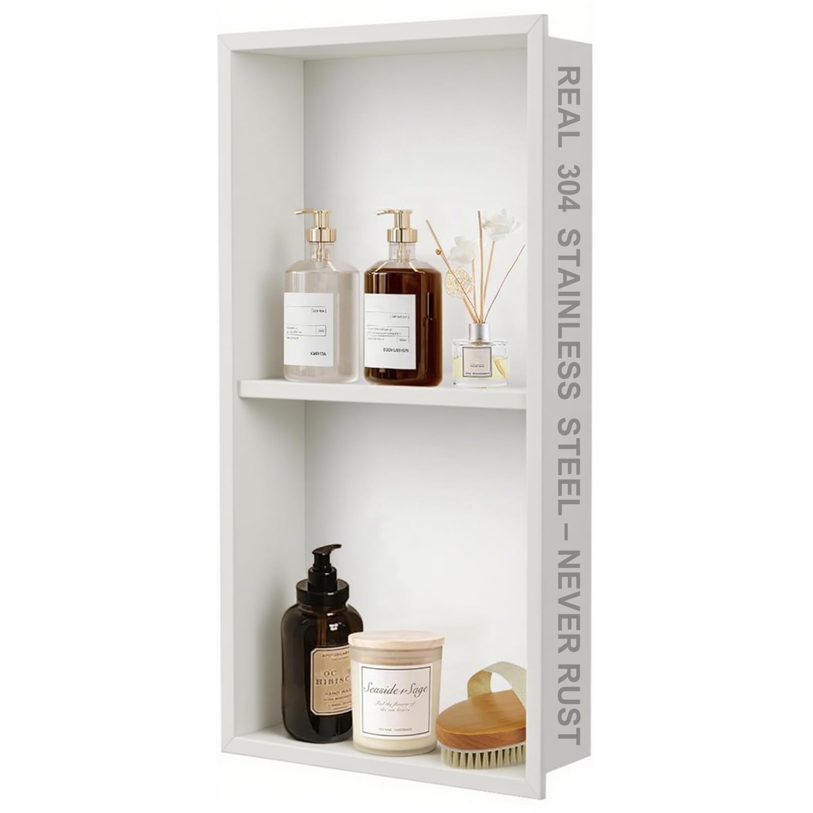 304 stainless steel shower niche insert-24 x 12" no tile needed bathroom niche for shower wall-double shelves built in shower shelf-waterproof recessed cabinet for bathroom living room study kitchen