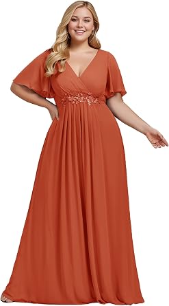 Ever-Pretty Plus Womens V Neck Floor Length Chiffon Evening Dress Plus Size Mother of The Bride Dresses 01960-DAPH