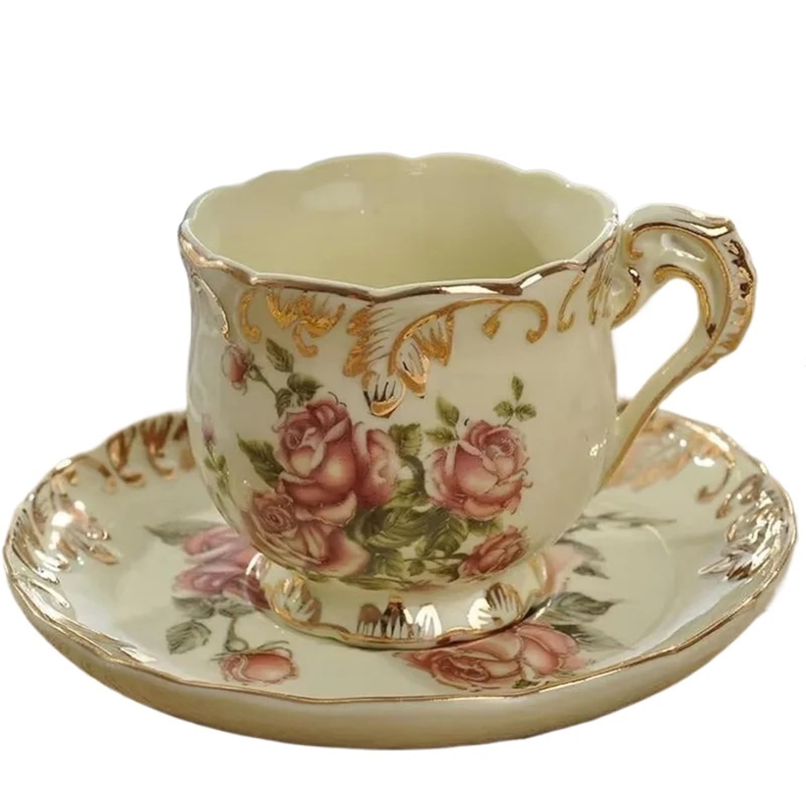 Juego de tazas, tazas y platillos, taza de cerámica de porcelana de hueso con plato de postre, apta para microondas y lavavajillas, taza para té, leche, café con leche (Color3)