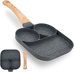 Frigideira Antiaderente Multifuncional 3 em 1 com Cabo de Madeira – Panela em Liga de Alumínio para Grelhar, Fritar e Cozinhar – Compatível com Fogões a Gás, Elétricos e Indução