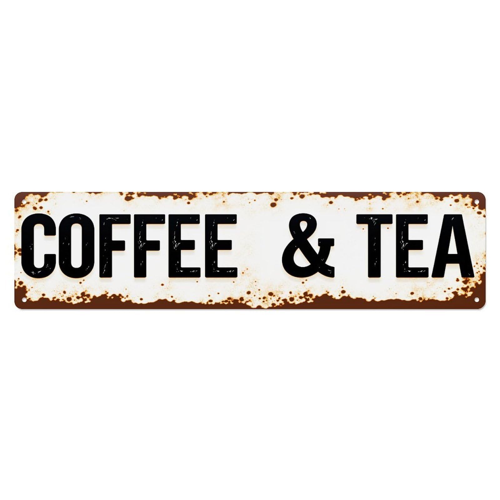 Coffee And Tea Sign Pattern Tin Sign Vintage Metal Sign Home Bar Garden Wall Decor Metal Poster 4x16 Inch