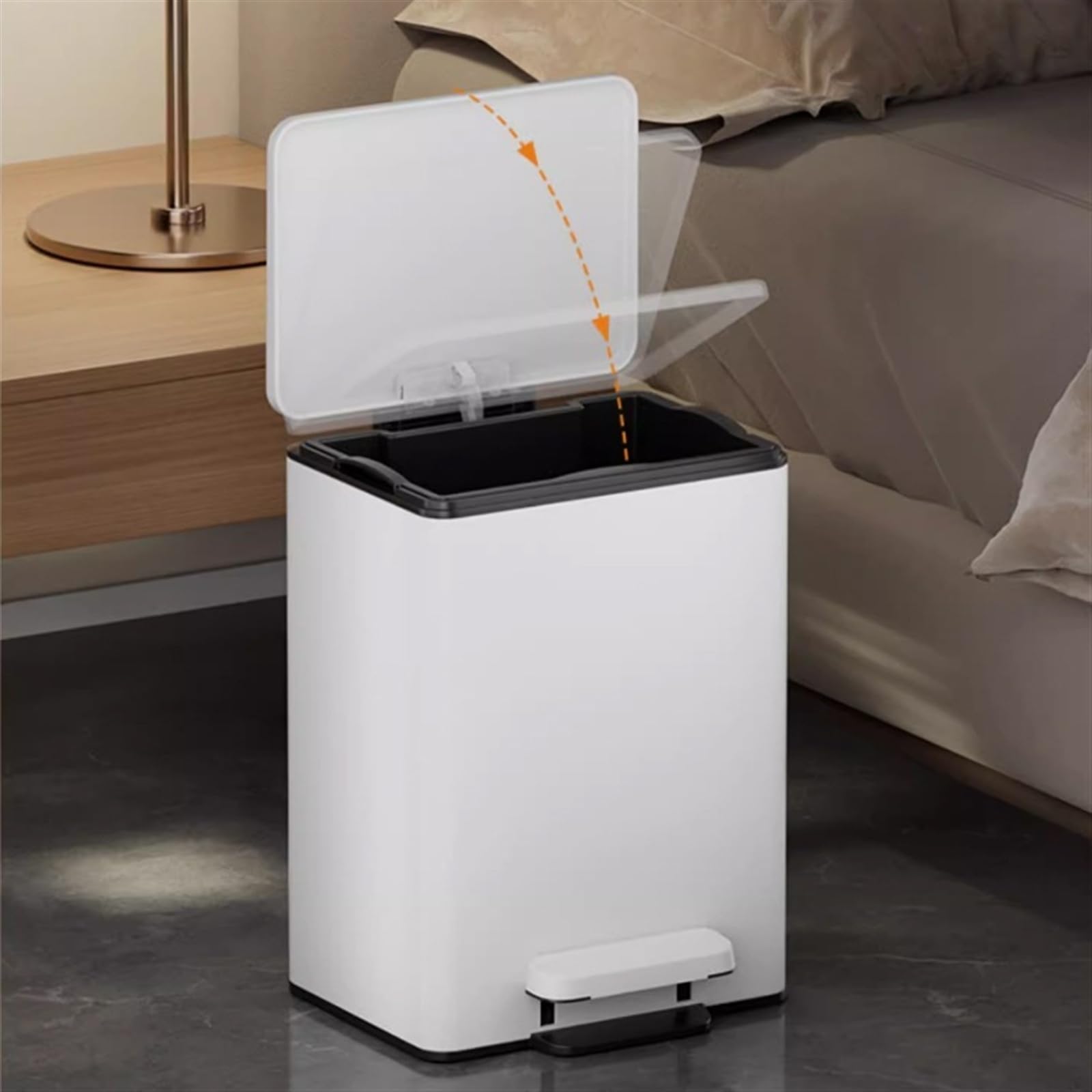 Mülleimer Mülleimer mit Deckel, Mülleimer aus Edelstahl mit Fußpedal, Soft-Close-Tretmülleimer mit Inneneimer for das Home Office Commercial Papierkorb(Schwarz,15L)