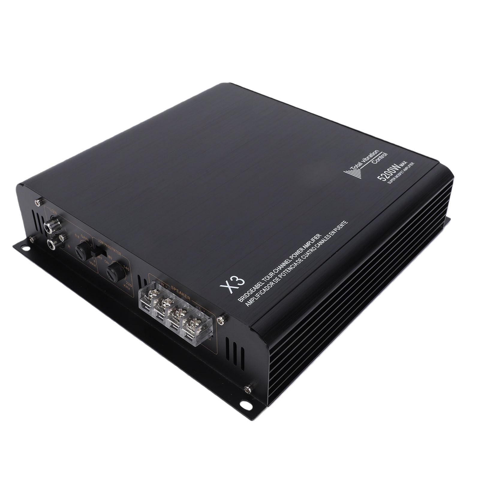 Akozon Amplificador Coche 2 Canales 5200W Potencia Máxima 2x200W RMS Protección Cortocircuitos Control Baja Frecuencia Conmutación Fase Puenteable para Subwoofer Barco UTV CMB0135