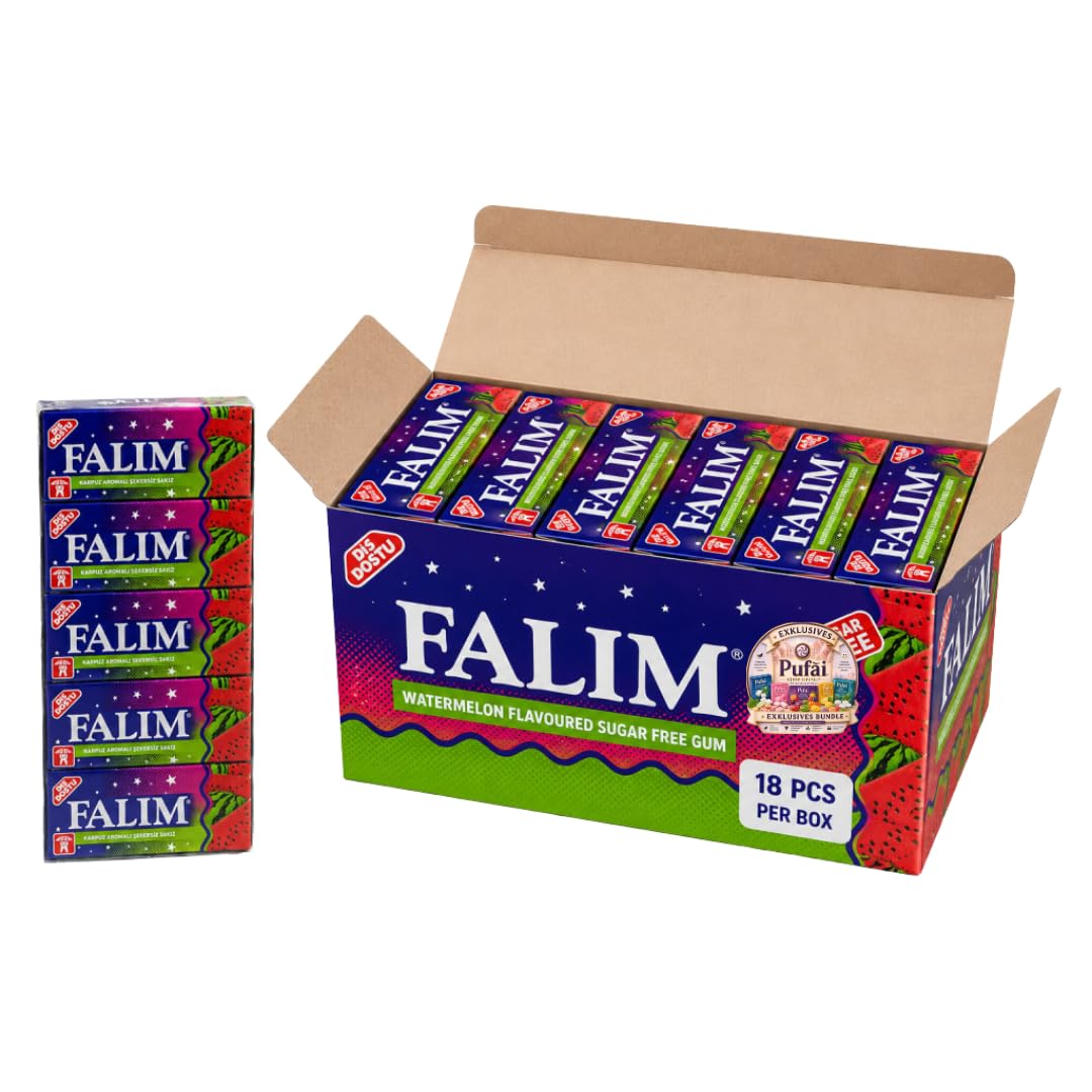 PUFAI Bundle – FALIM Zuckerfreier Kaugummi Wassermelone – Fruchtiger Geschmack & frischer Atem, 5x20 Stück, 18 Packungen