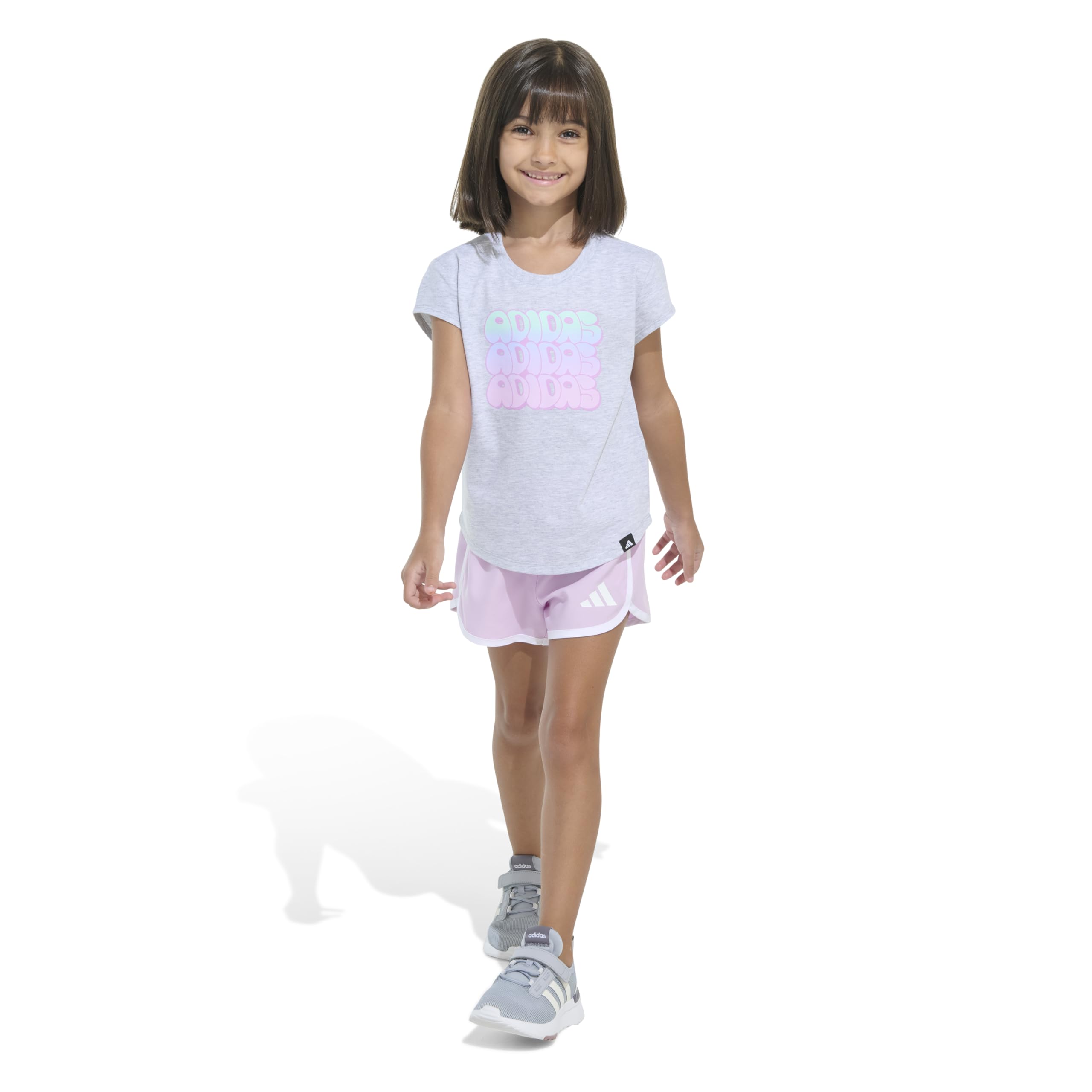 adidas Cap Sleeve Heather Tee Shirt And Woven Short Set Set da 2 pezzi composto da maglietta e pantaloncini Bambine e ragazze (Pacco da 2)