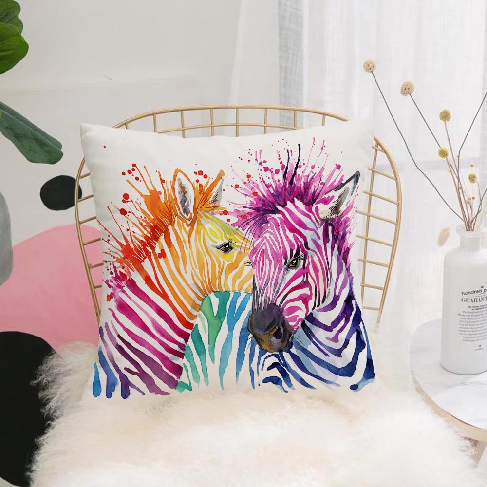 HYOSXW Cushion Cover,Throw Pillow Case Home Decorative for Living Room Bedroom Sofa Chair 16X16 Inch,Funny zebra T-shirt graphics rainbow zebra illustration with splash watercolor,Pillowcase 40X40cm