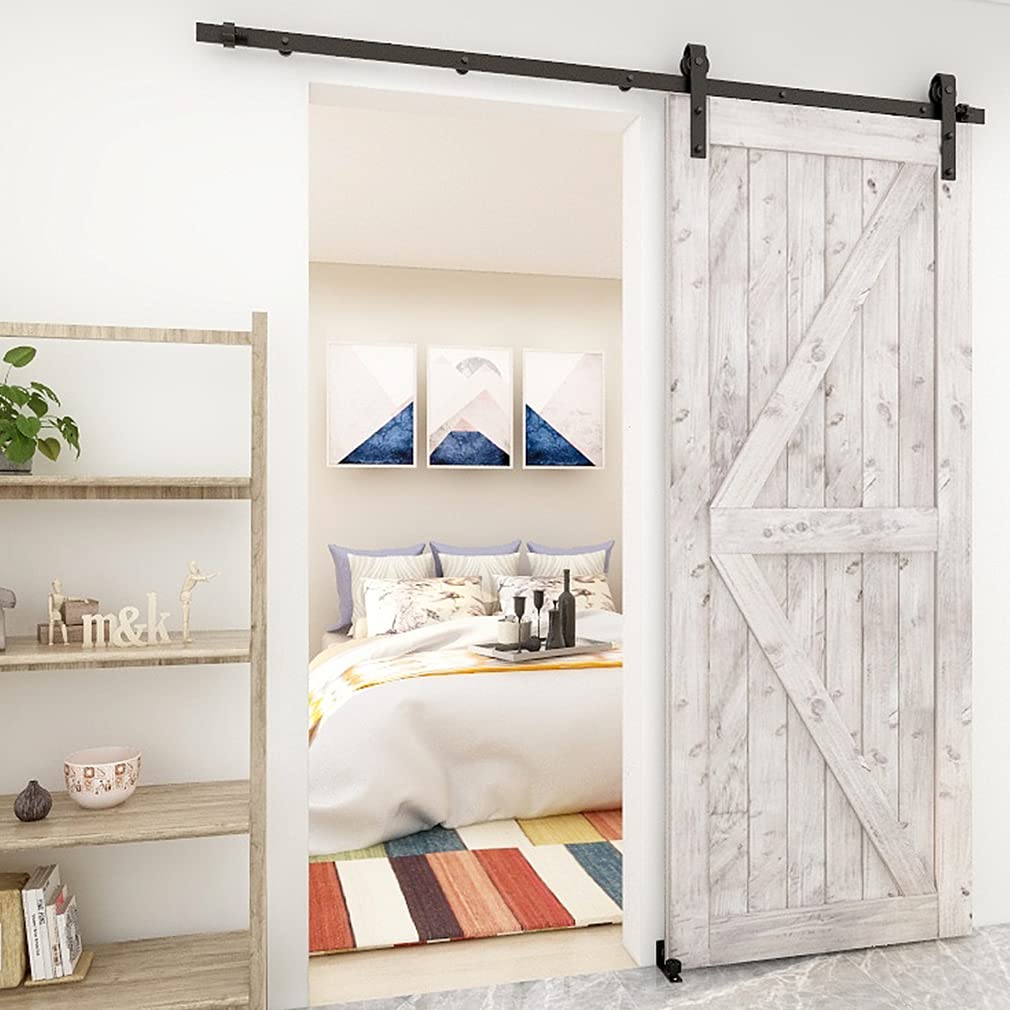 TSMST 173CM (5.5FT) Herraje para Puerta Corredera Kit de Accesorios para Puertas Correderas con Guía de Suelo Ajustable