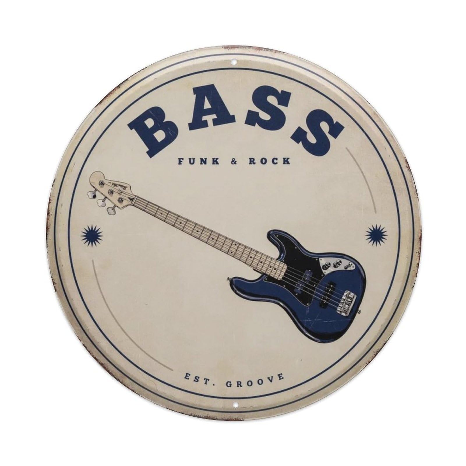 Electric Bass Guitar Round Metal Tin Sign Plaque