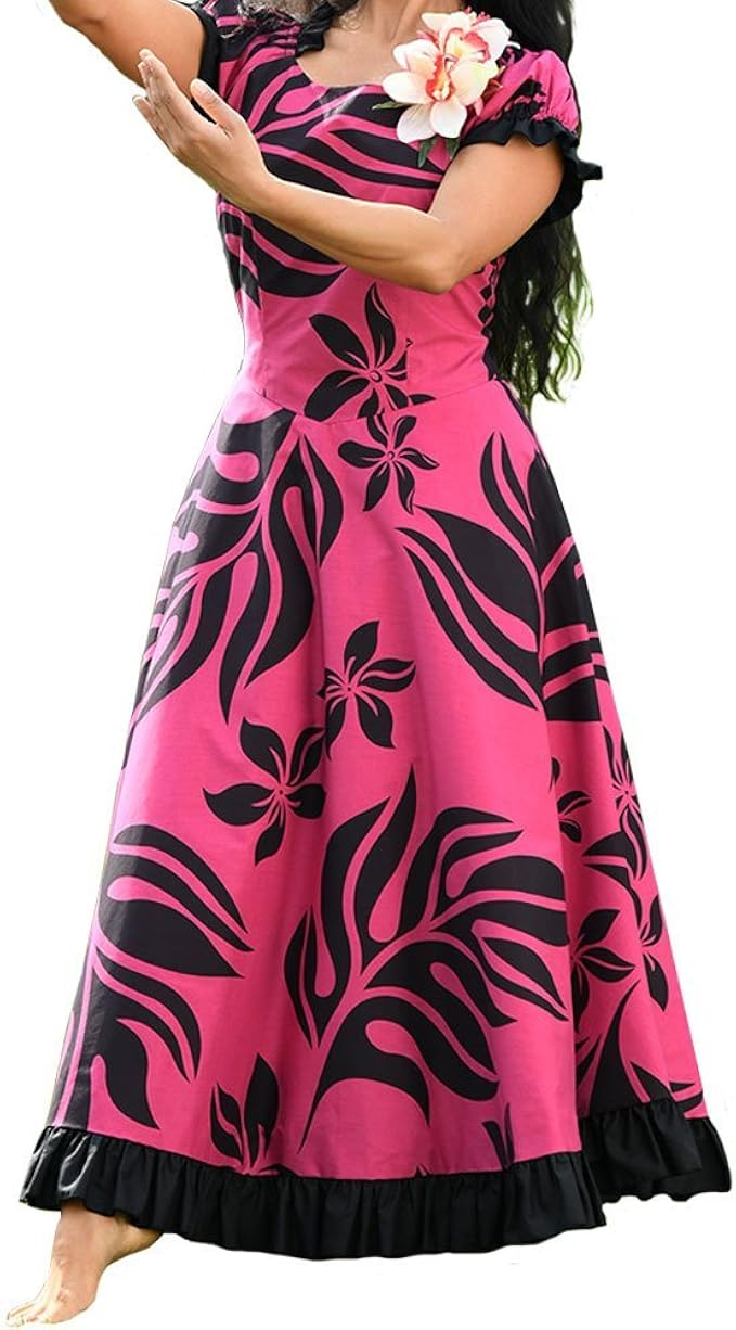 Amazon Co Jp フラダンスドレス リーフプリントドレス ピンク系 Op375 3457 ハワイアン ドレス フラドレス メレフラ カヒコ パウ タヒチアン 服 ファッション小物