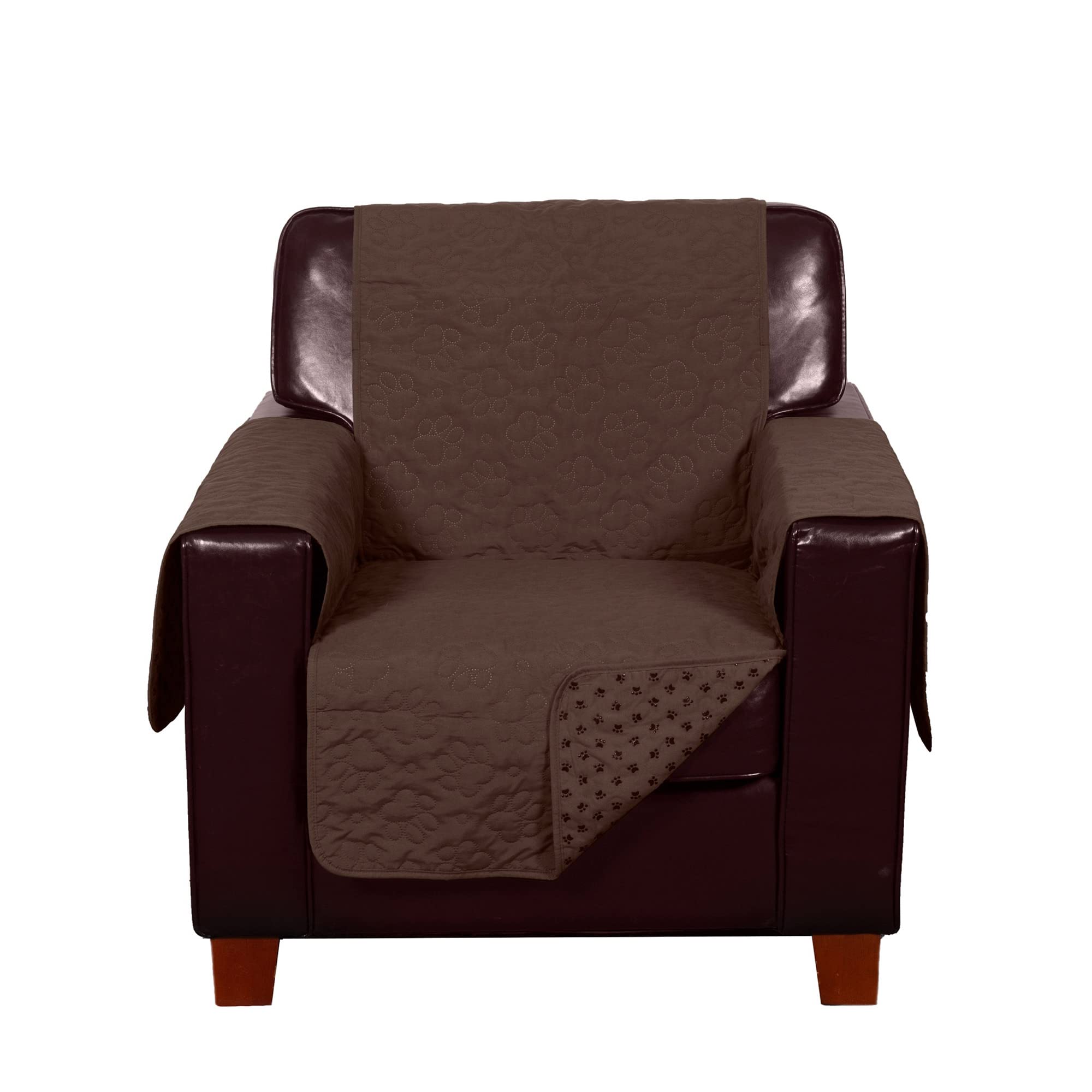 Furhaven Waterproof & Non-Slip Chair Cover Protector for Dogs, Cats, & Children - Quilted Paw Print Living Room Furniture Cover - Espresso, Chair 1