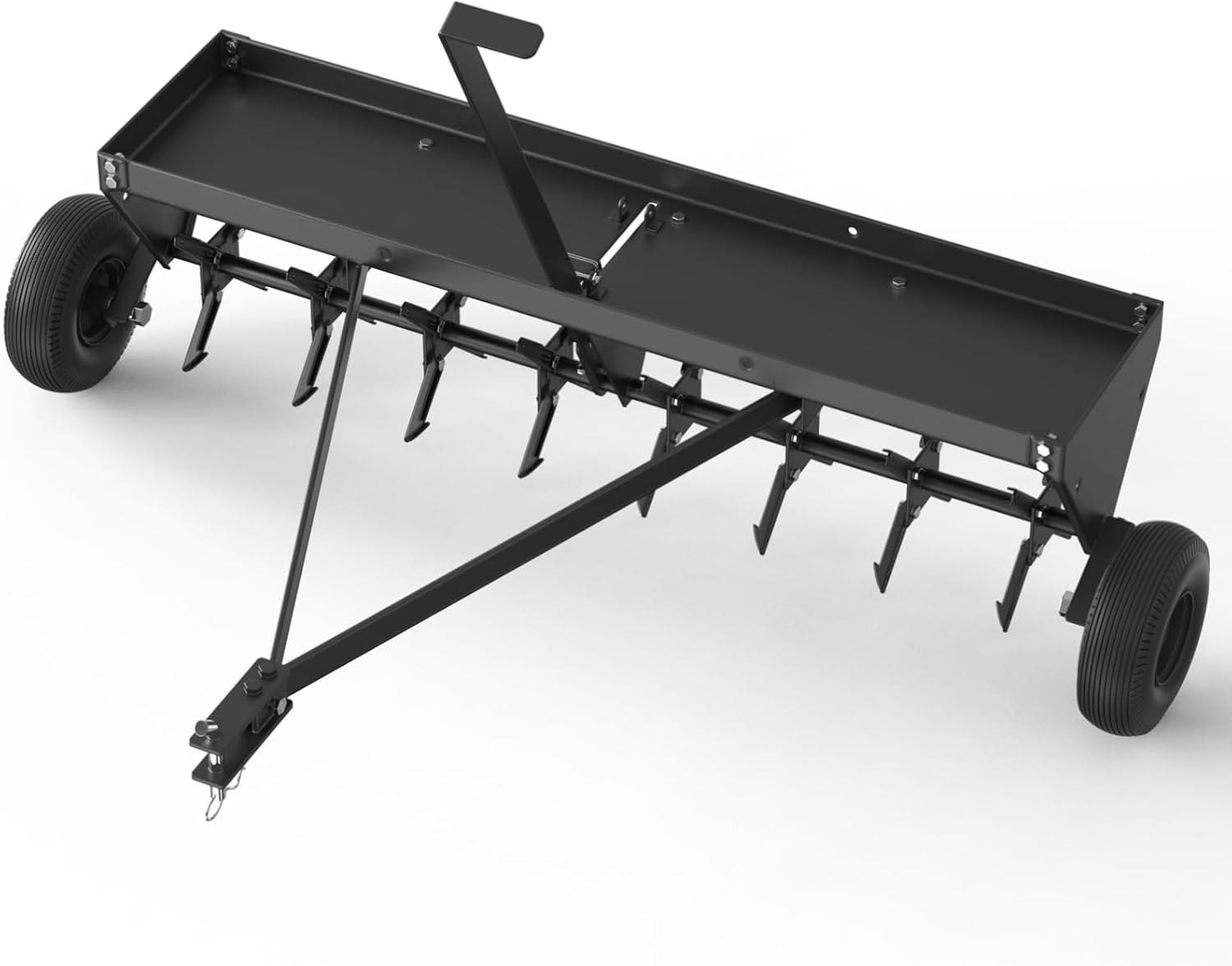Tow Spike Aerator 48 in Extra-Wide Tow Bar Tow Behind Spike Aerator with Wheels Galvanized Steel Tines, Durable, Heavy Duty Soil Penetrator Spikes Tractor for Farm, Lawn (Black)
