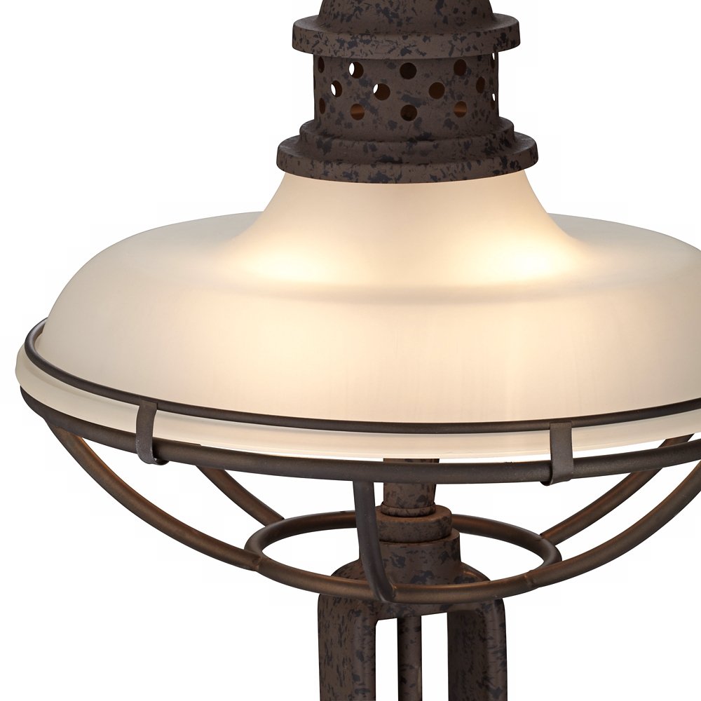 26 1/2" Bronze Brown Tall Table Lamp Glass Metal Farmhouse Industrial | Dome Half Vintage Rustic Rust Cage Open Living Room Bedroom House Bedside Nightstand Home Office Family
