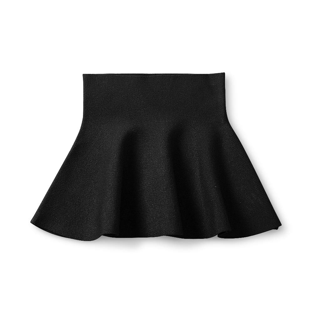 Mesinsefra Girls Stretch High-Waisted Knitted Flared Pleated Skater Mini Skirt Black Tag 150cm-(11-12Y)