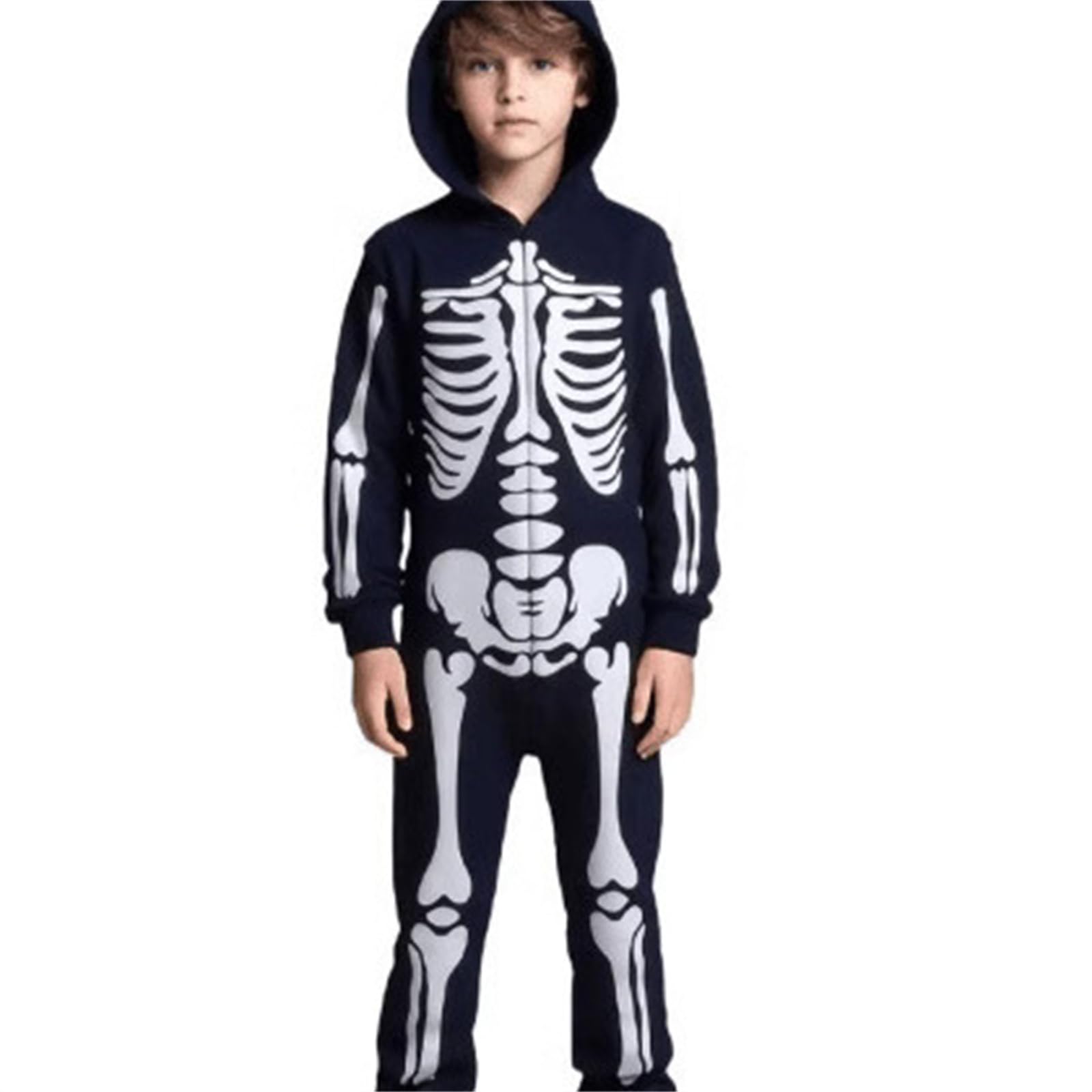 Kalttoy Black Kids Glowing Skeleton Costume Halloween Party Outfit With Breathable Polyester Breathable Cosplay Clothing For Kids Halloween Jumpsuit