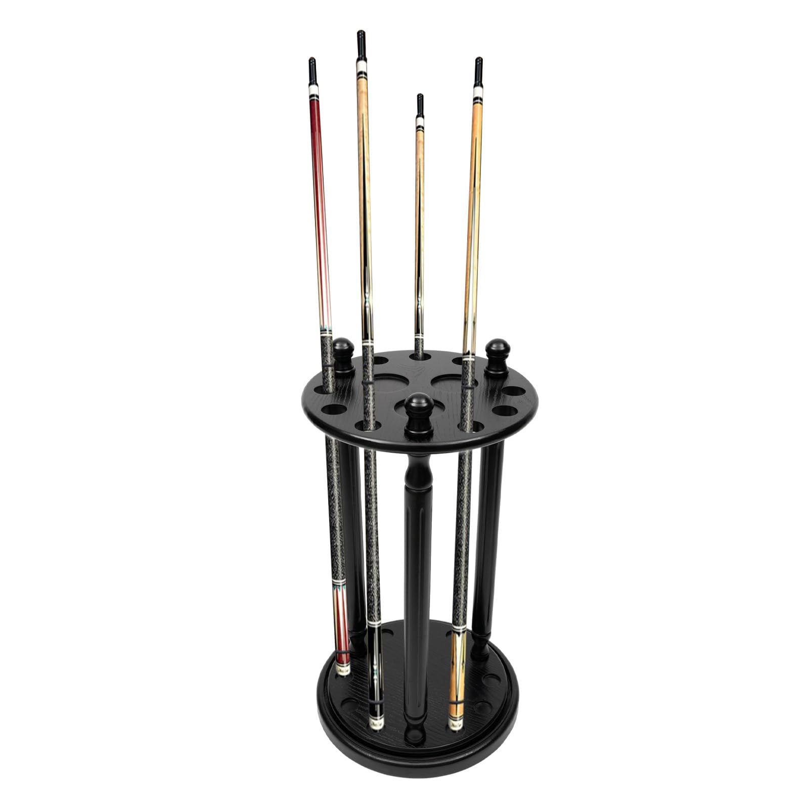 Kaichenyt Billiard Cue Rack Black Wooden Pool Cue Holder for 9 Cues 360° Rotatable Freestanding Pool Cue Stick Holder for Club, Billiard Room, Bar, Easy Installation