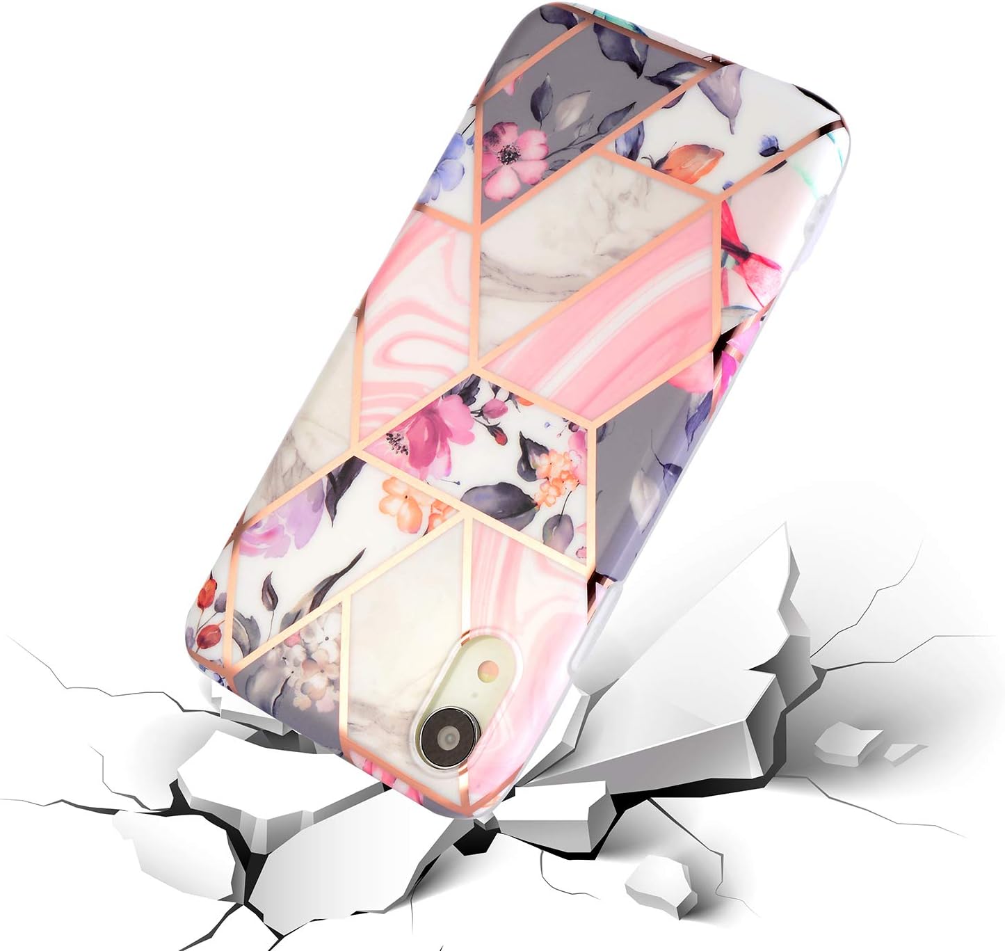 Hapitek iPhone Xr Case, iPhone Xr Marble Case, Slim Soft Flexible TPU Marble Floral Pattern Protective Cover for Apple iPhone Xr 6.1" (Floral)