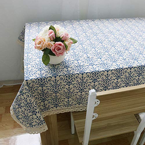 Print Dustproof Table Cover,Chinese Classical Vintage Macrame Lace Jacquard Home Decorative,Blue And White Porcelain Cotton Linen Tablecloth A 140X250Cm(55X98Inch) #TOP3
