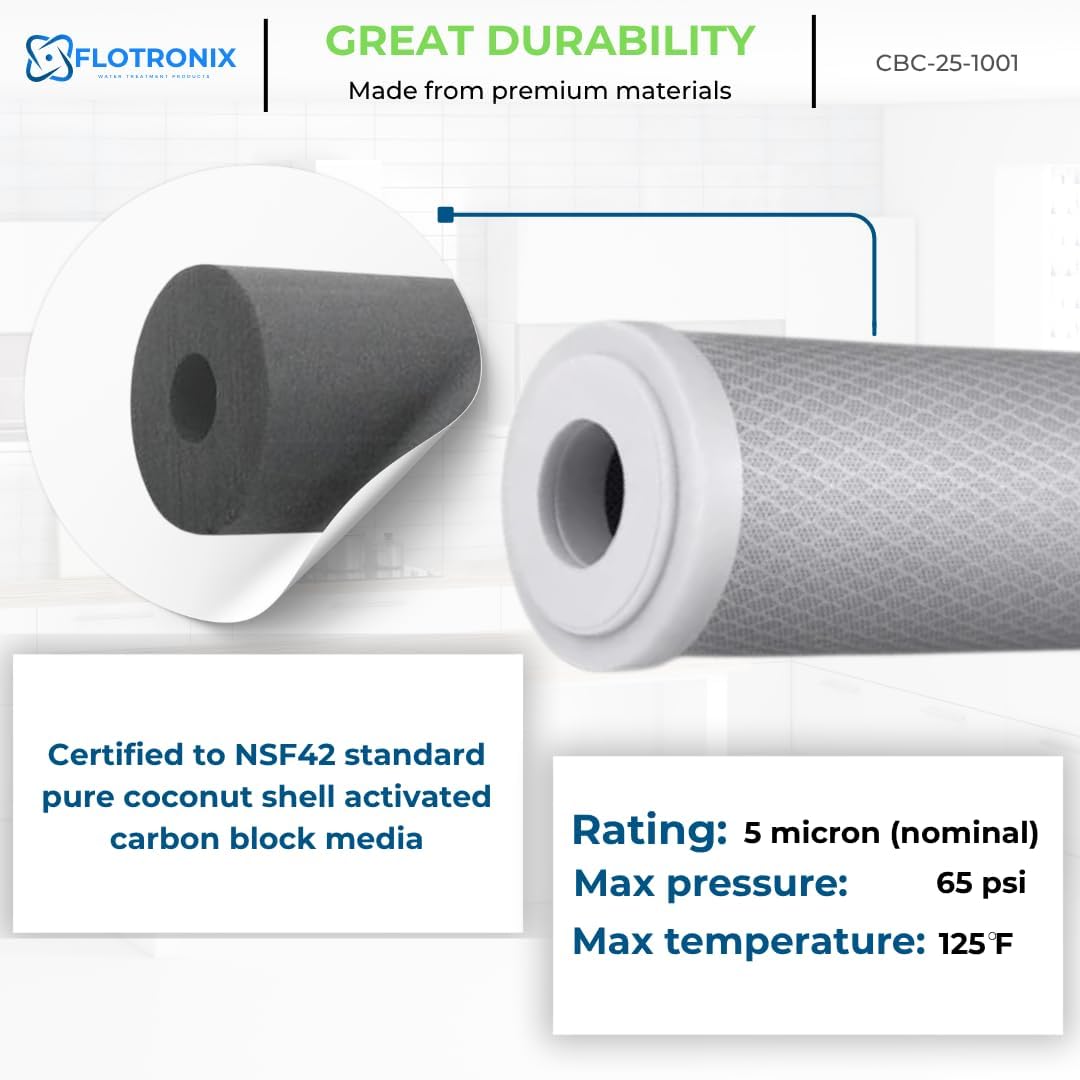 Flotronix 1 Micron 2.5" x 10" Whole House CTO Carbon Sediment Water Filter Cartridge Compatible with DuPont WFPFC8002, WFPFC9001, SCWH-5, WHCF-WHWC, WHCF-WHWC, FXWTC, CBC-10, RO Unit, Pack of 4