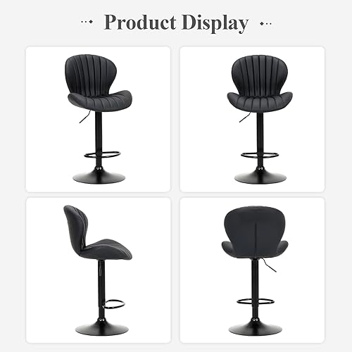 Miniatura 5 de Juego de 4 taburetes de bar, modernas sillas de bar giratorias, taburetes tapizados de piel sintética ajustable, altura de mostrador con respaldo