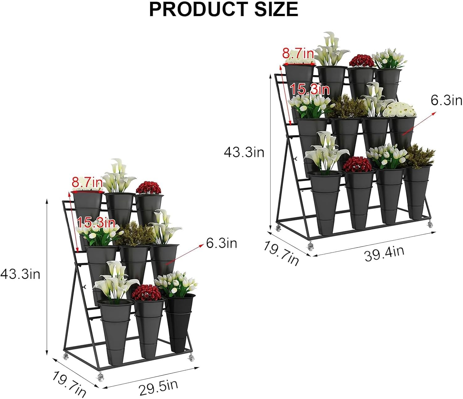 Élégant Support à Plantes d'extérieur en métal sur roulettes, étagère à Fleurs Noire/dorée/Blanche de 100 cm (39,4 po) pour Balcon et Jardin, présentoir à Plantes Polyvalent pour l'intérieur