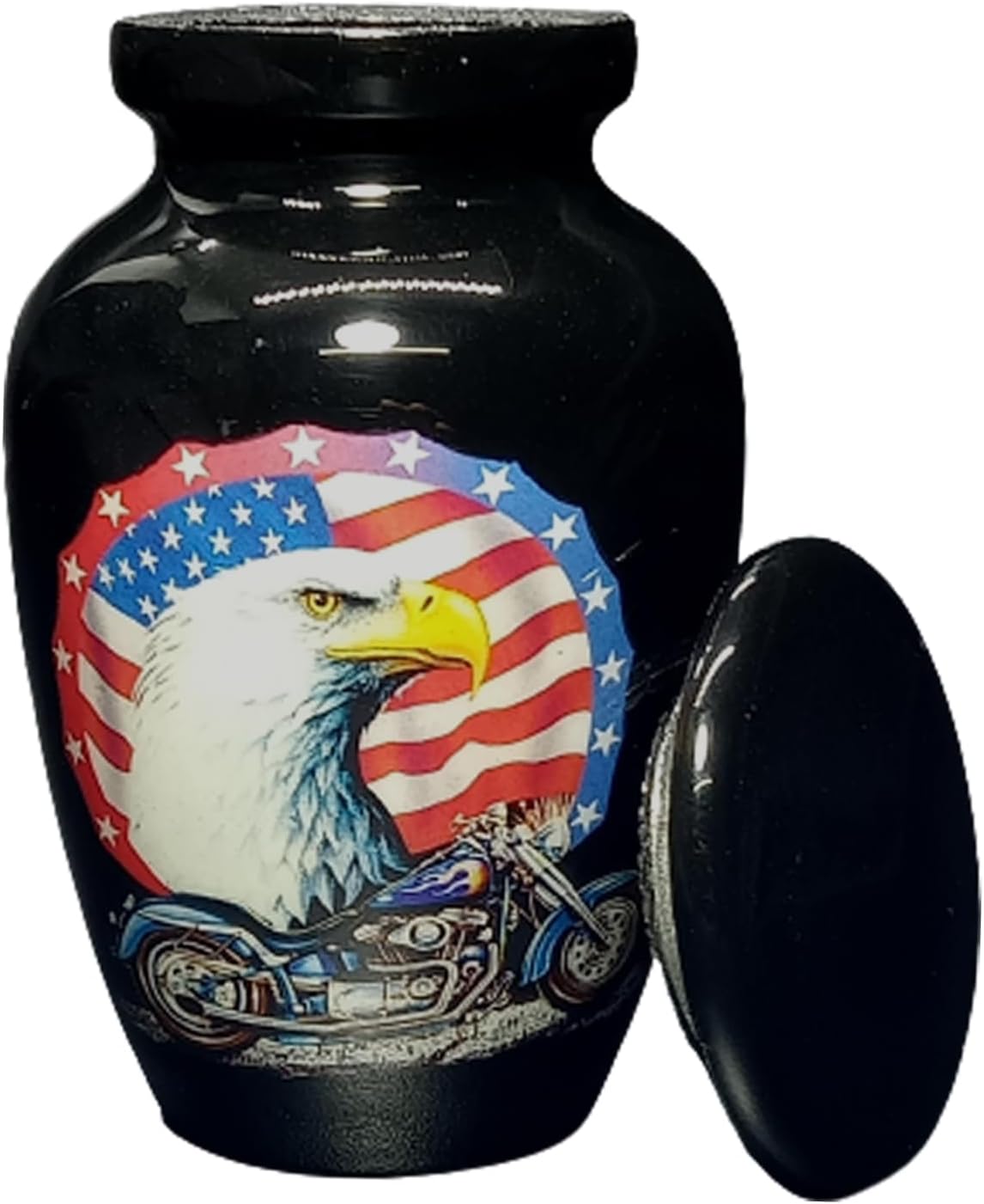 UR Keepsake Urn –US Flag Eagle with Bike Keepsake Cremation Urn for Human Ashes with Velvet Box & Velvet Bag-Mini Urn - Affordable Keepsake Urn (3 cu.in)