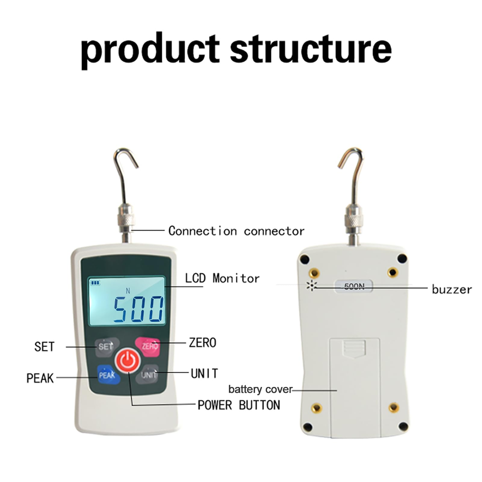 Jauge de Force Numérique Portable Push Pull 500N, écran rétroéclairé pour les Tests Industriels