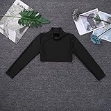 Xnihocha Kids Girls Athletic Tops Plain Turtleneck Long Sleeve Crop Top Dance Sports Workout Activewear Black 9-10 Years - Image 5
