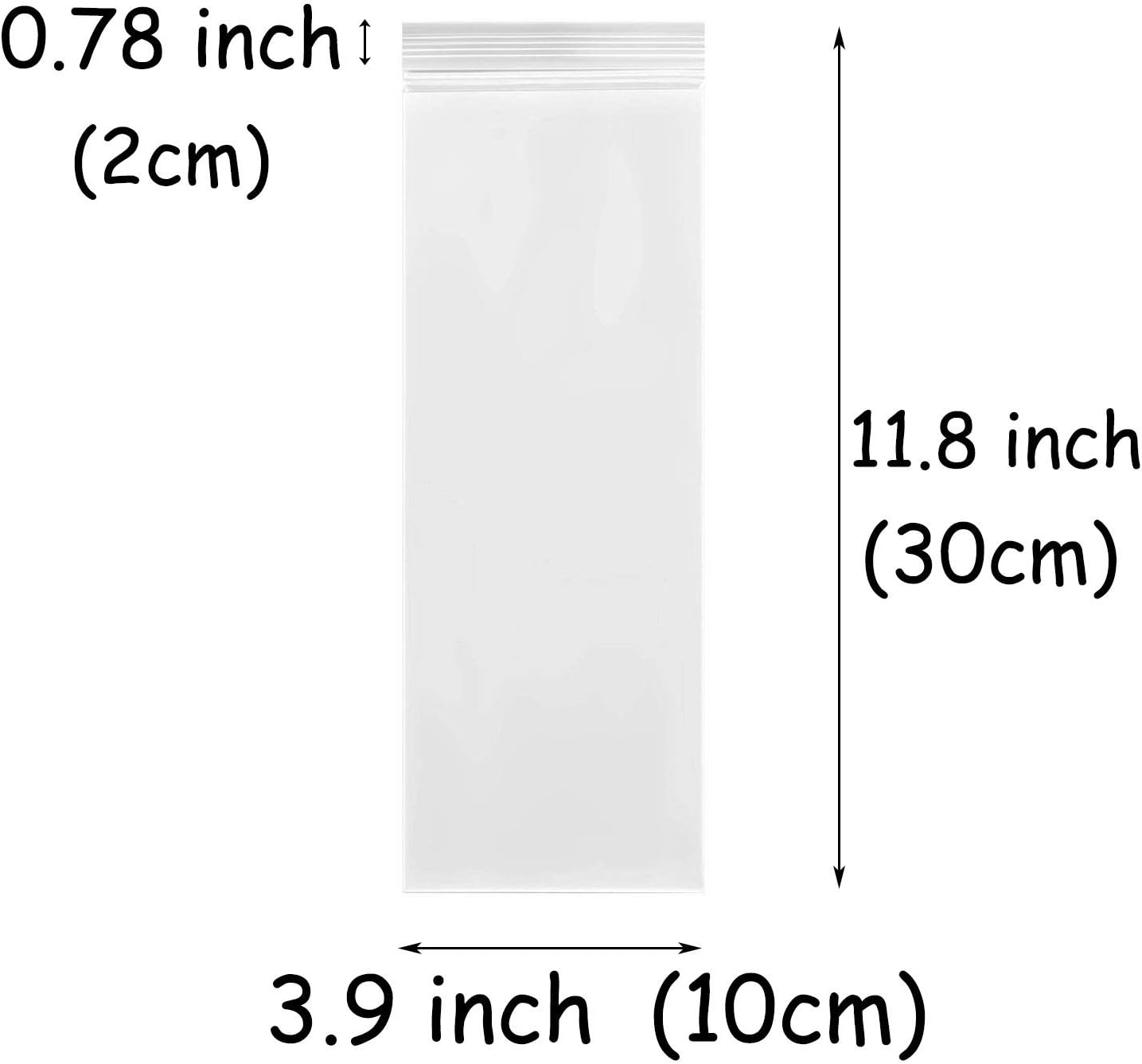 100 Count Clear Resealable Tall Thin Zip Bags, Long Thin Ziplock Bags - 3.9" x 11.8" (10 x 30 cm) image 2