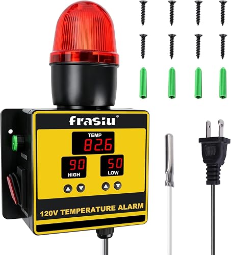 Frasiu 120V Temperature Alarm Monitor, 105dB Sound and Light Alert with High Low Threshold Control
