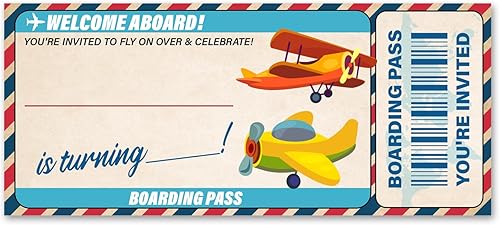 Miniatura 1 de VAHATAN Paquete de 20 invitaciones para fiestas de cumpleaños de avión con sobres, tarjetas de invitación para fiesta de cumpleaños