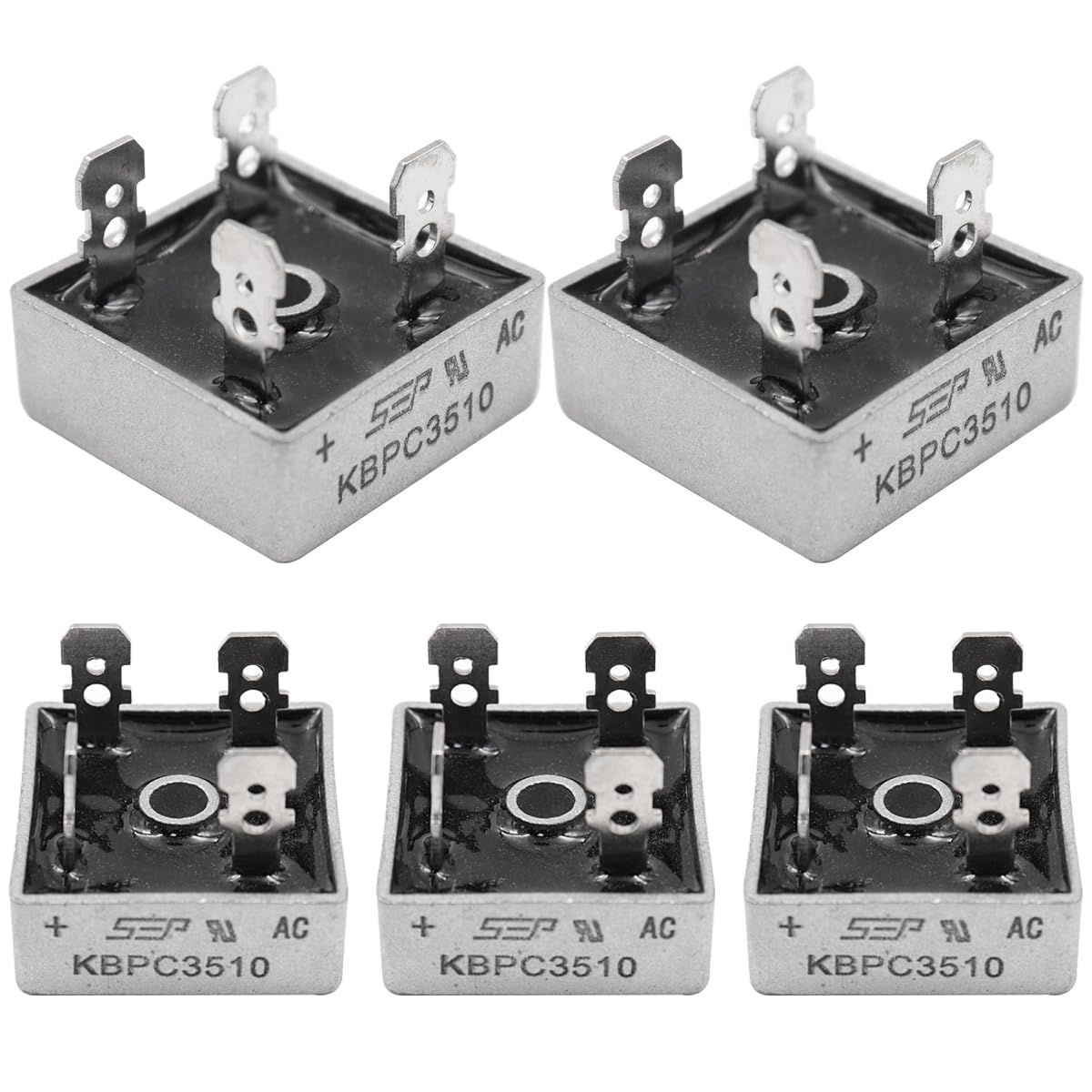Sarini KBPC3510 Set di diodi raddrizzatore a Ponte,35 A 1000 V Custodia in Metallo 4 Pin Foro Passante - Ponte a diodi monofase a Onda Intera,Corrente Elevata