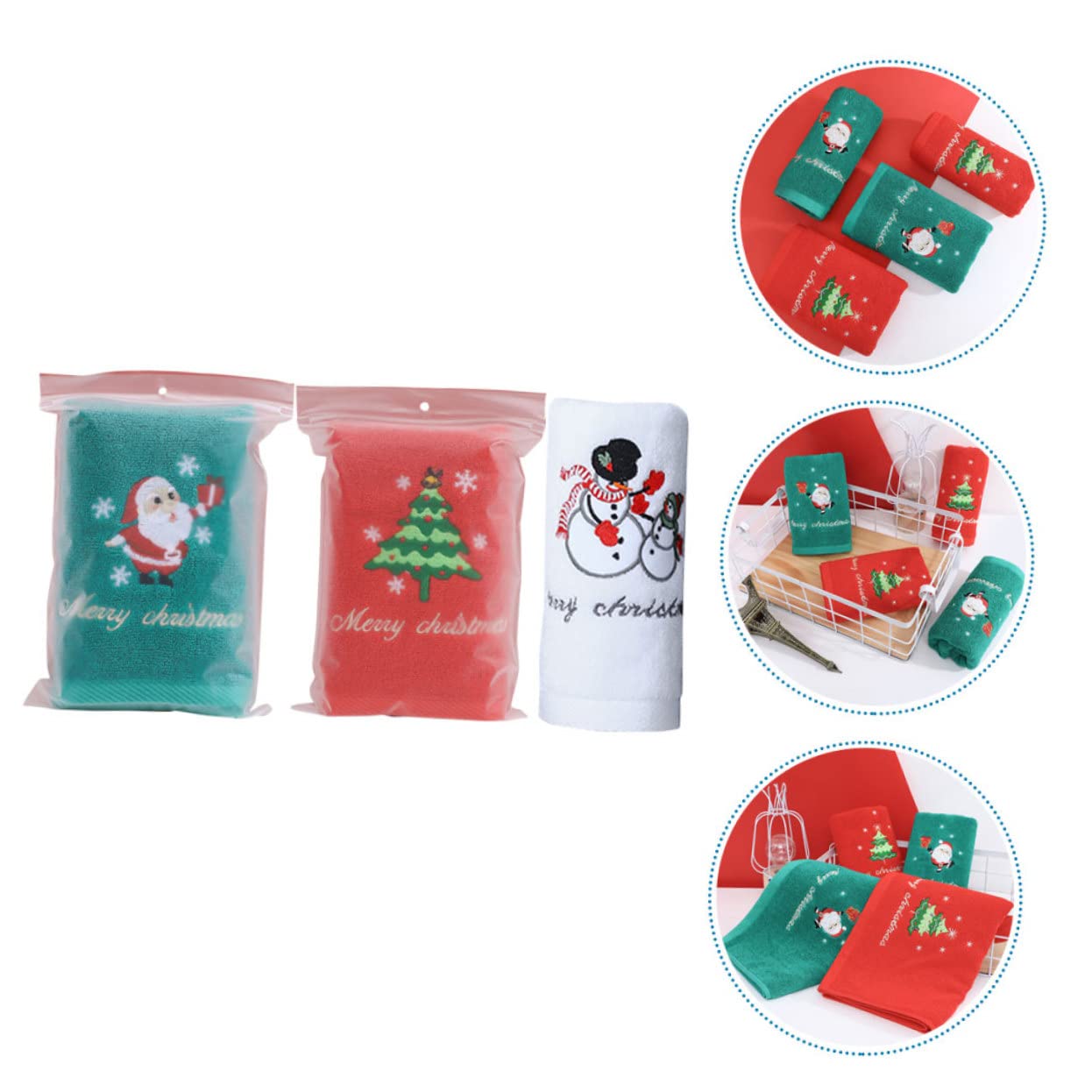 Cabilock 5 Juegos Suministros para Fiestas Navideñas Toallas Paños De Baño Lavadora Trajes Navideños Paño De Baño Algodón 3 Piezas * 5