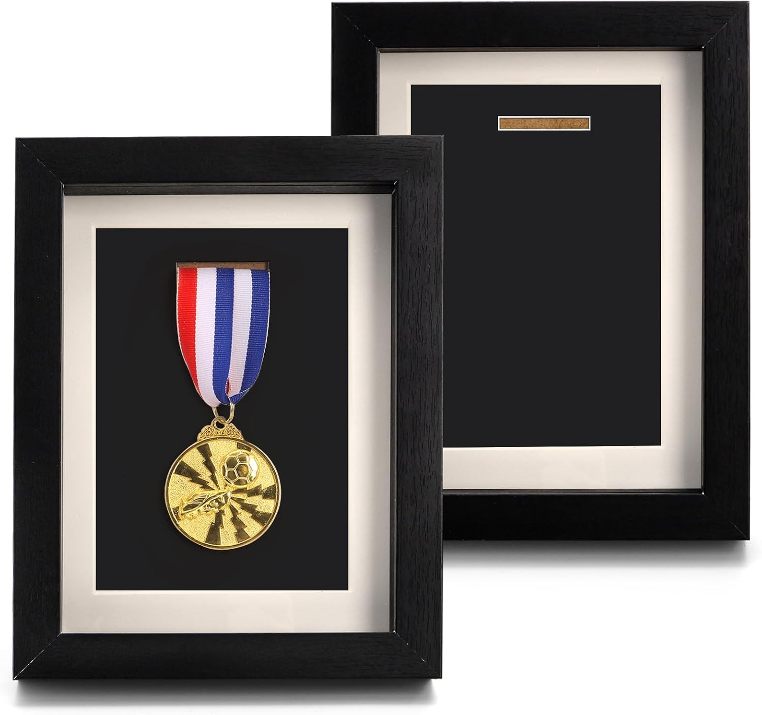 Coloch 2 Pack Medal Display Case, 6X 8 Wood Single Medal Display Frame Marathon Medal Storage Stand Decorative Badge Stand Box Glass Picture Frame for Marathon, Swimming, All Sports Medal (No Medal)