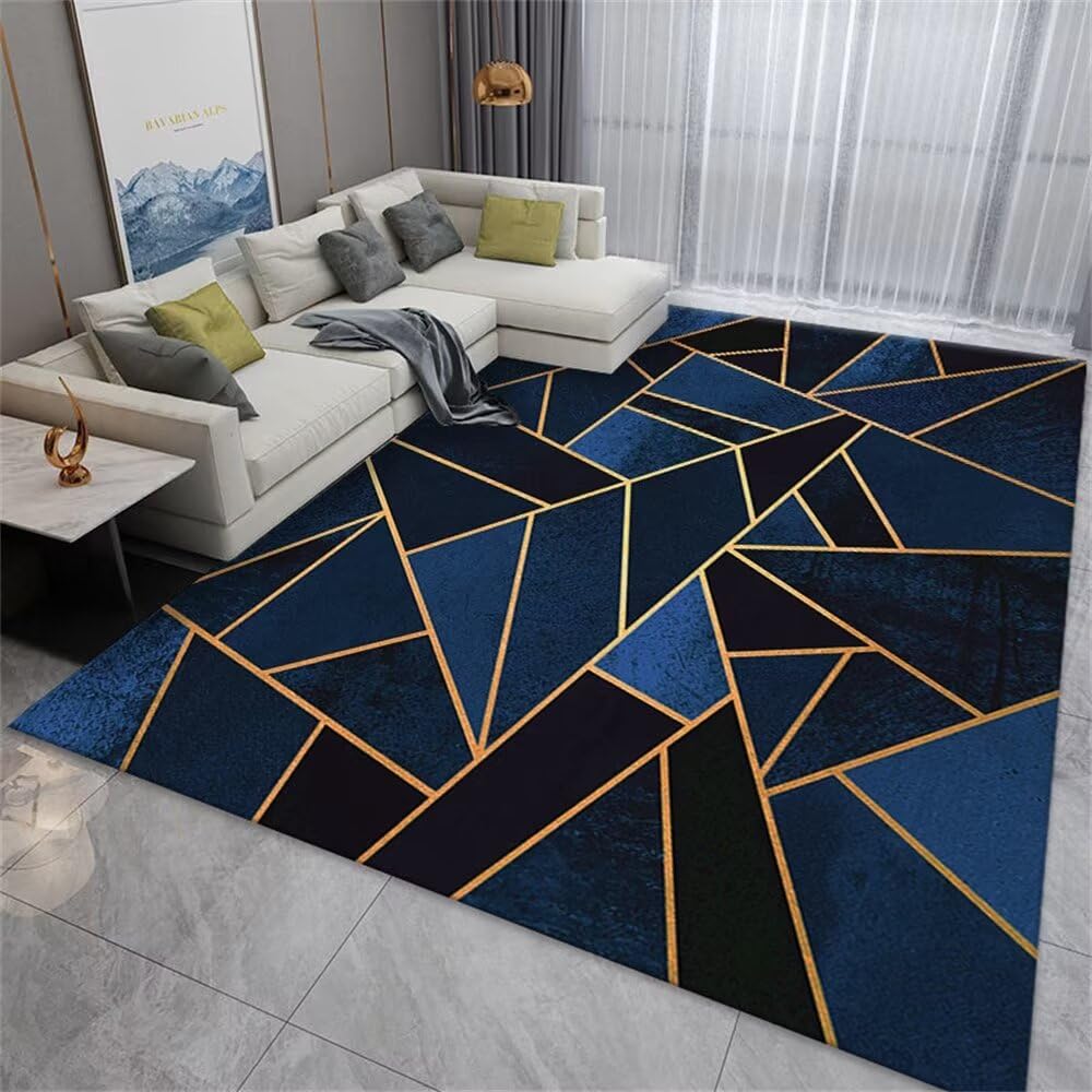 Deco Salon Tapis pour Enfants Chambre Conception géométrique Bleue Conception de Motif irrégulier Facile à Entretenir Personnalisable Tapis Priere Enfant 100X200CM