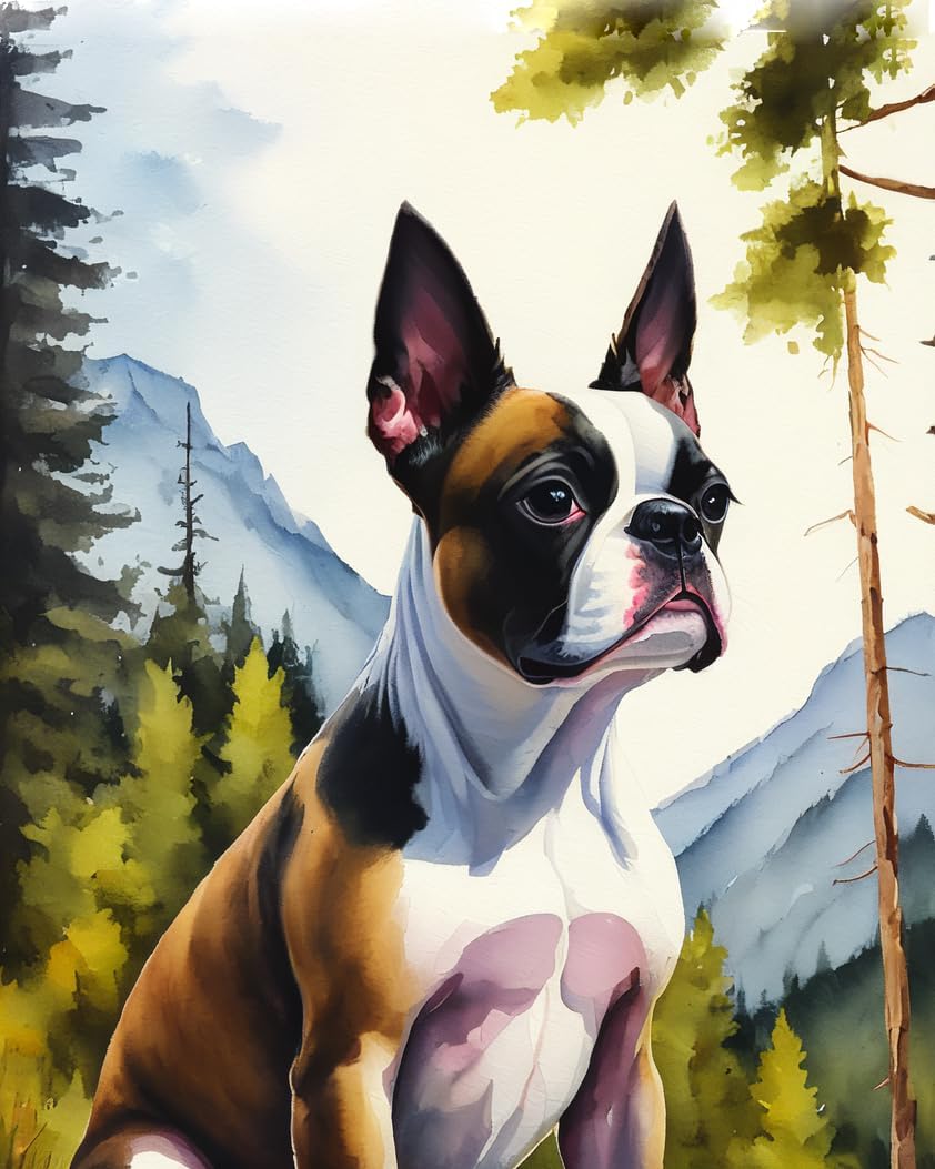 ZMHZMY Paint by Numbers DIY Acrylic Painting Kit for Kids & Adults Couple - 40x50cm Boston Terrier Dogs Painting by Numbers with 3 Brushes & Bright Colors Without Frame