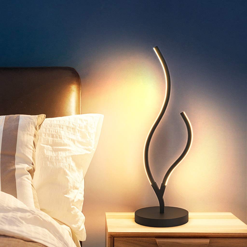Lampy stołowe do sypialni Czarne diody LED do sypialni Nowoczesna lampka nocna Współczesna lampa biurkowa w kształcie łuku Lampy nocne do salonu Pokój gościnny 22” H