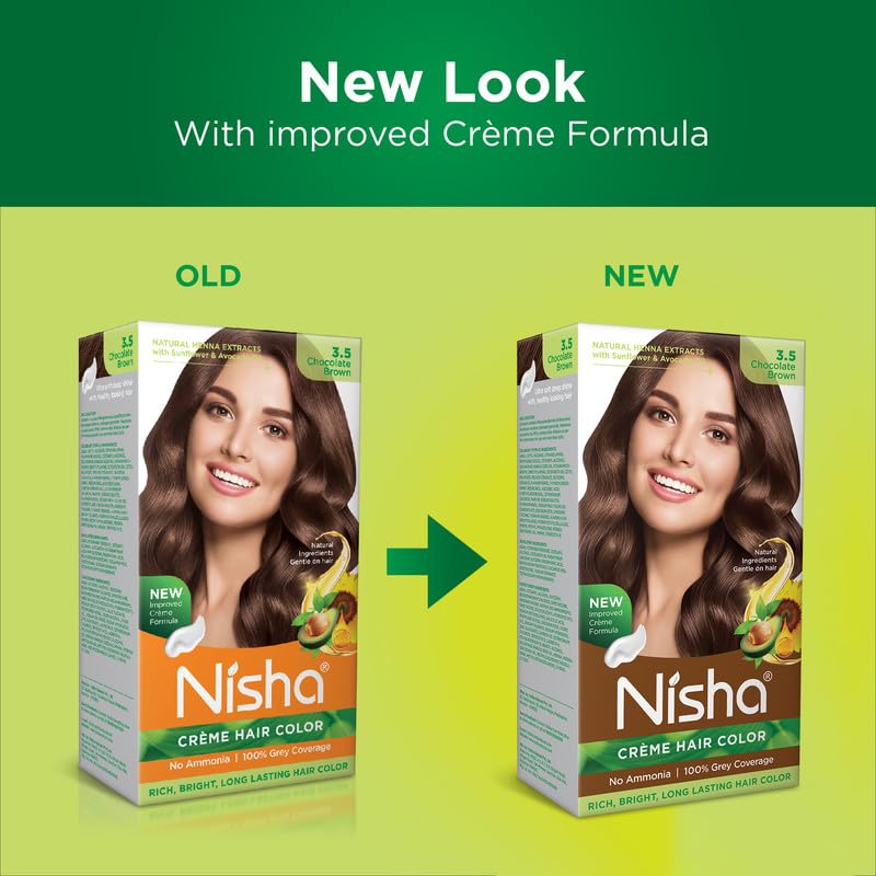 Image of Nisha Creme Hair Color Cream Chocolate Brown 3.5, 120g, Long Lasting Hair Dye for Grey Coverage, Natural Shine, Smooth Finish, For Men & Women, Pack of 1