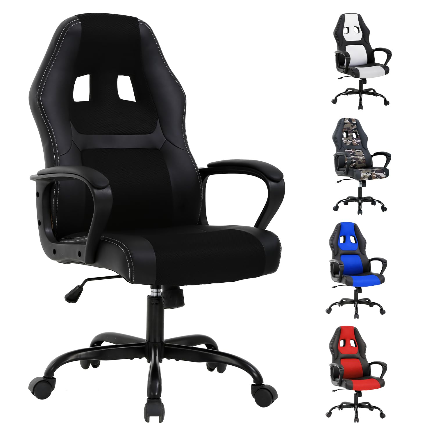 Black Ergonomic Gaming Chair - Adjustable High Back & Armrest, PU Leather, 360 Swivel, Heavy Duty for Kids, Teens & Adults