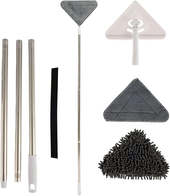 Scrub Cleaning Brush with Long Handle 3 in 1 Shower Cleaning Brush Tub Tile Scrubber Brush Extendable Multifunctional 180° Rotatable Triangle Cleaning Mop for Bathroom Bathtub -Fanomini