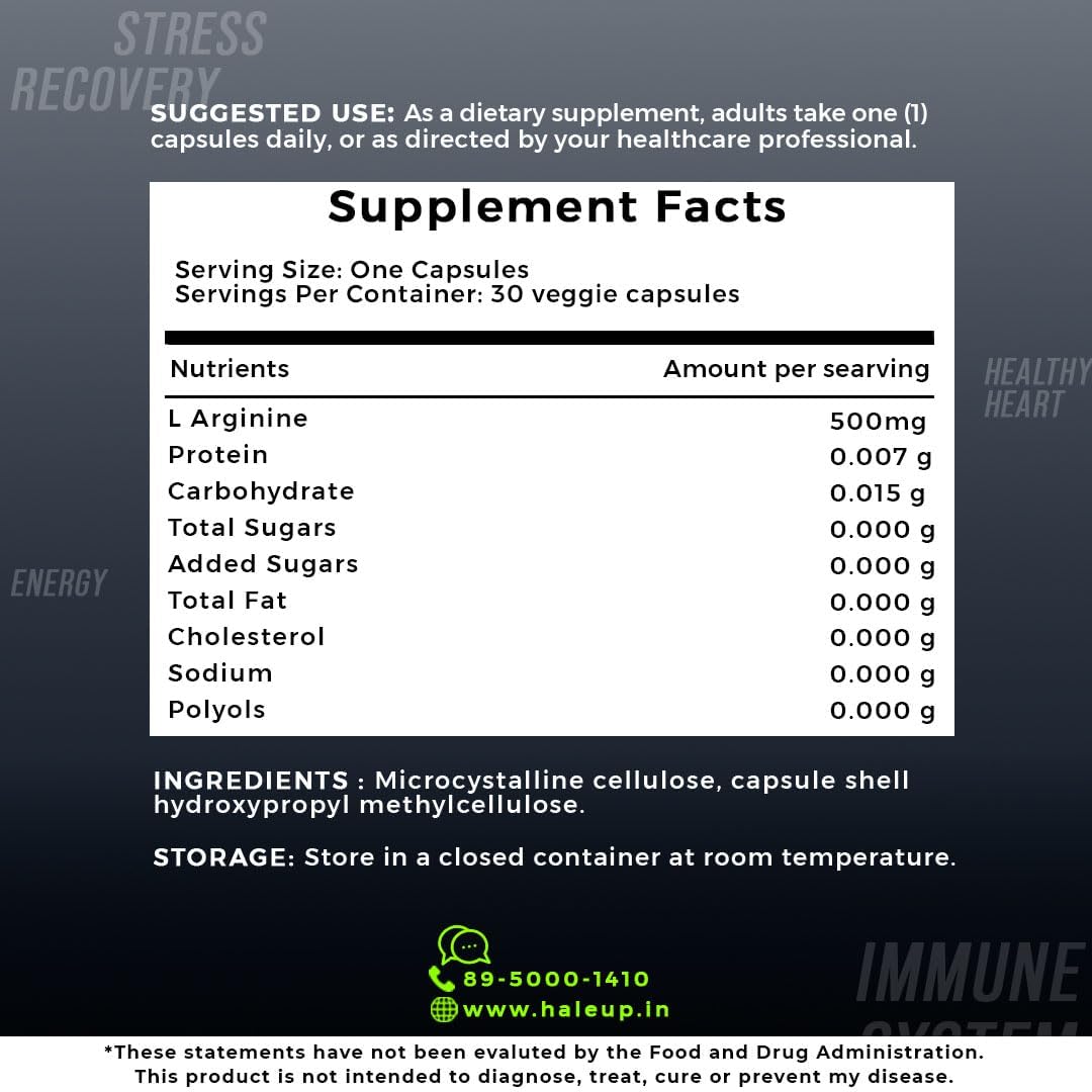 Haleup L-Arginine 1000 mg Veg Capsules (Pack of 1 (60 Caps)) 1