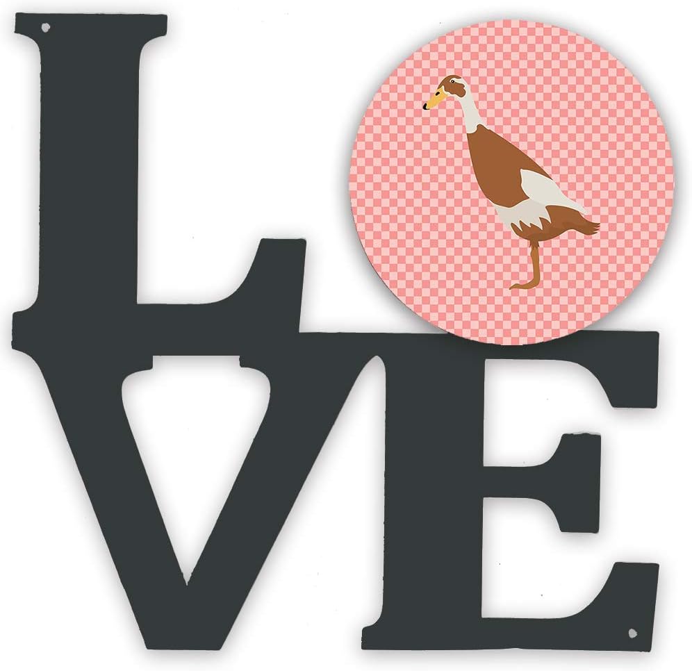 Caroline's Treasures BB7865WALV Indian Runner Duck Pink Check Metal Wall Artwork Love Indoor Outdoor Art Decor Patio, Bathroom, Kitchen Colorful Aluminum and Black Steel Sculpture