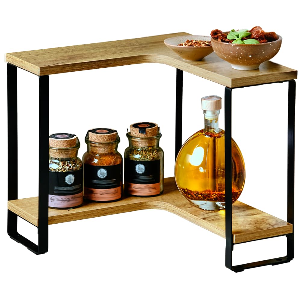 Kesper | Küchen-Eckregal mit 2 Ebenen, Material: Faserplatte, Metall, Maße: B 30 x H 28 x T 30 cm, Farbe: Natur, Schwarz | 27832