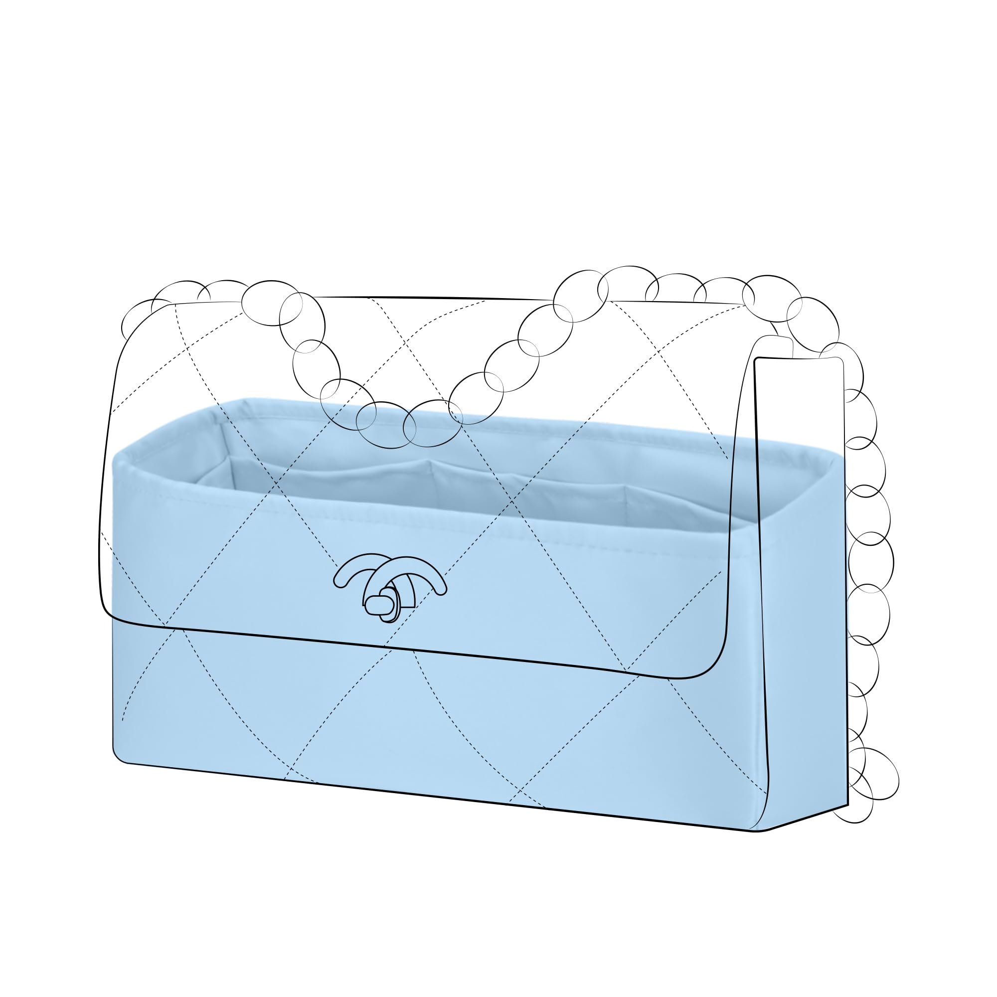 DGAZ Silk Purse Organizer Insert For Chanel 19 Bags,Silky Smooth Bag Organizer，Luxury Handbag & Tote Shaper(Candy Blue,19 Flap 26)