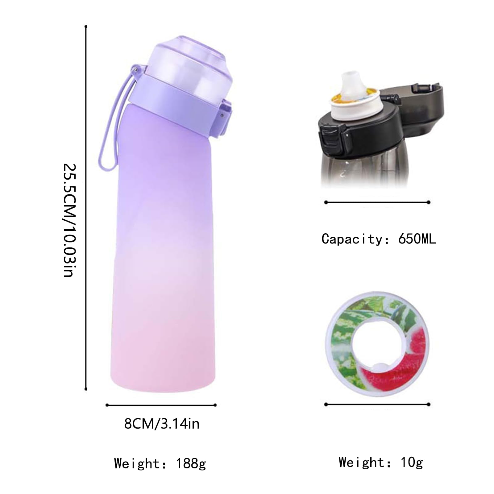 QINGFENGYI Gourde Sport-650ml Étanches Gourde Paille,7 Capsules Aromatisées,Pods Parfumés Pour Eau Aromatique 0 Sucre,idéale Pour L'école,La Salle De Sport, Les Voyages Gym (Black) - 5