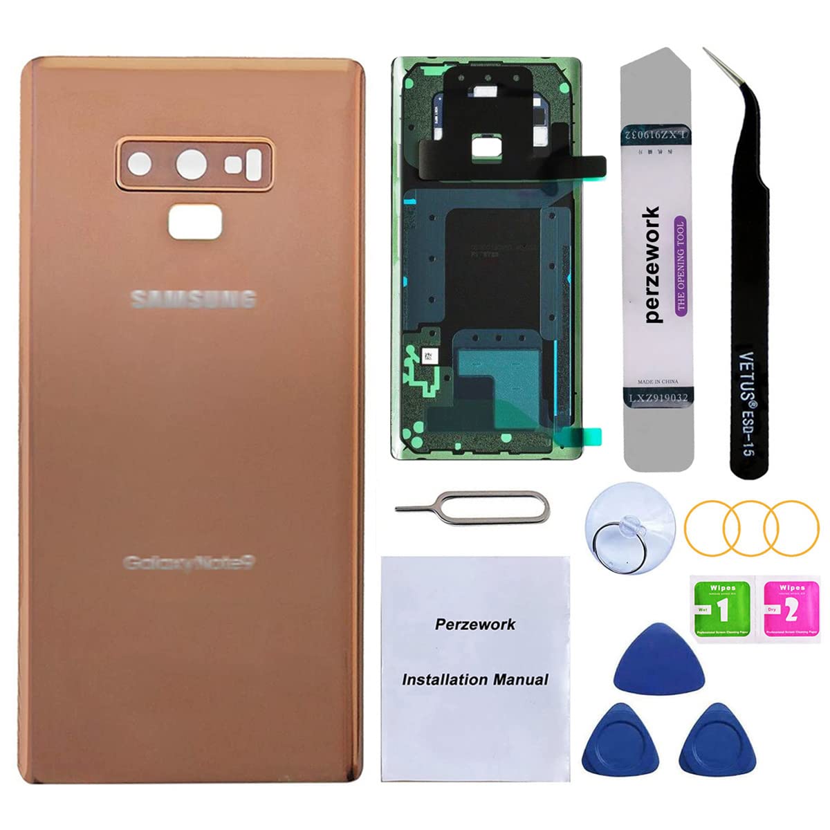 Perzework OEM Rear Back Glass Replacement for Samsung Galaxy Note 9 6.4 inches with Reparing Toolkit and Pre-Installed Adhesive (Metallic Copper)