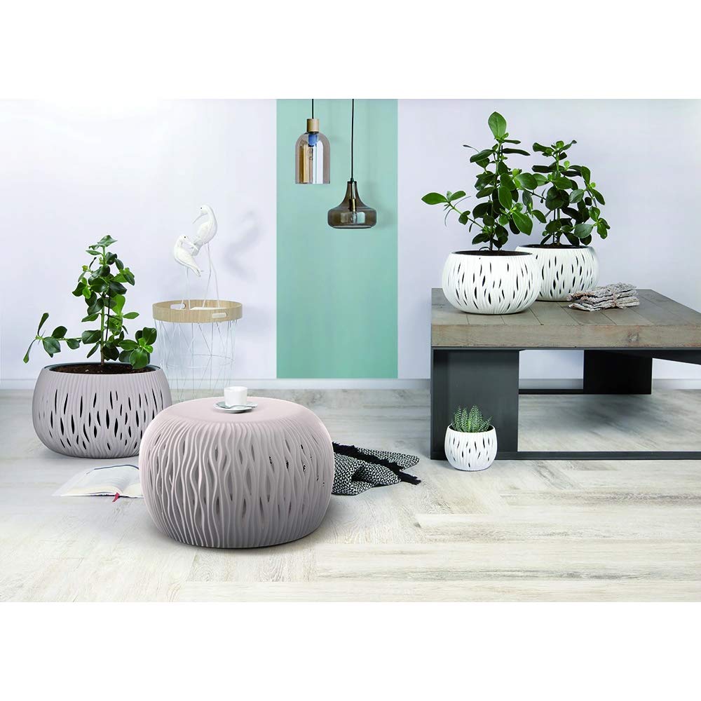 WELL HOME MOBILIARIO & DECORACIÓN Pack 3 macetas Bowl Sandy de plástico con depósito en Color Antracita, tamaño Set M