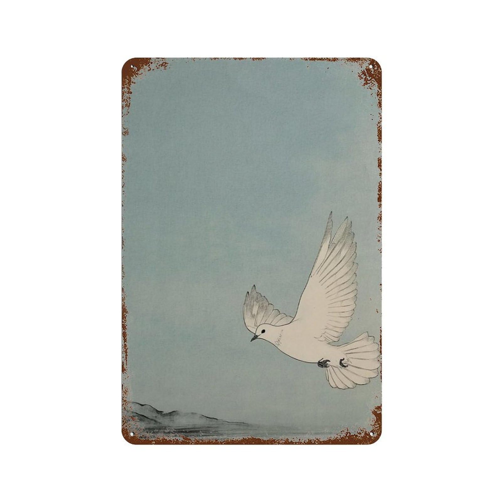 xiaoxiaoshen Dove Minimal Bird Peaceful Sky Work Blue Calm Nature Scandinavian Style Wall Decor Art Metal Tin Poster Modern Home Decor Art Home Bar Shop Decorations Vintage Sign 30x20cm