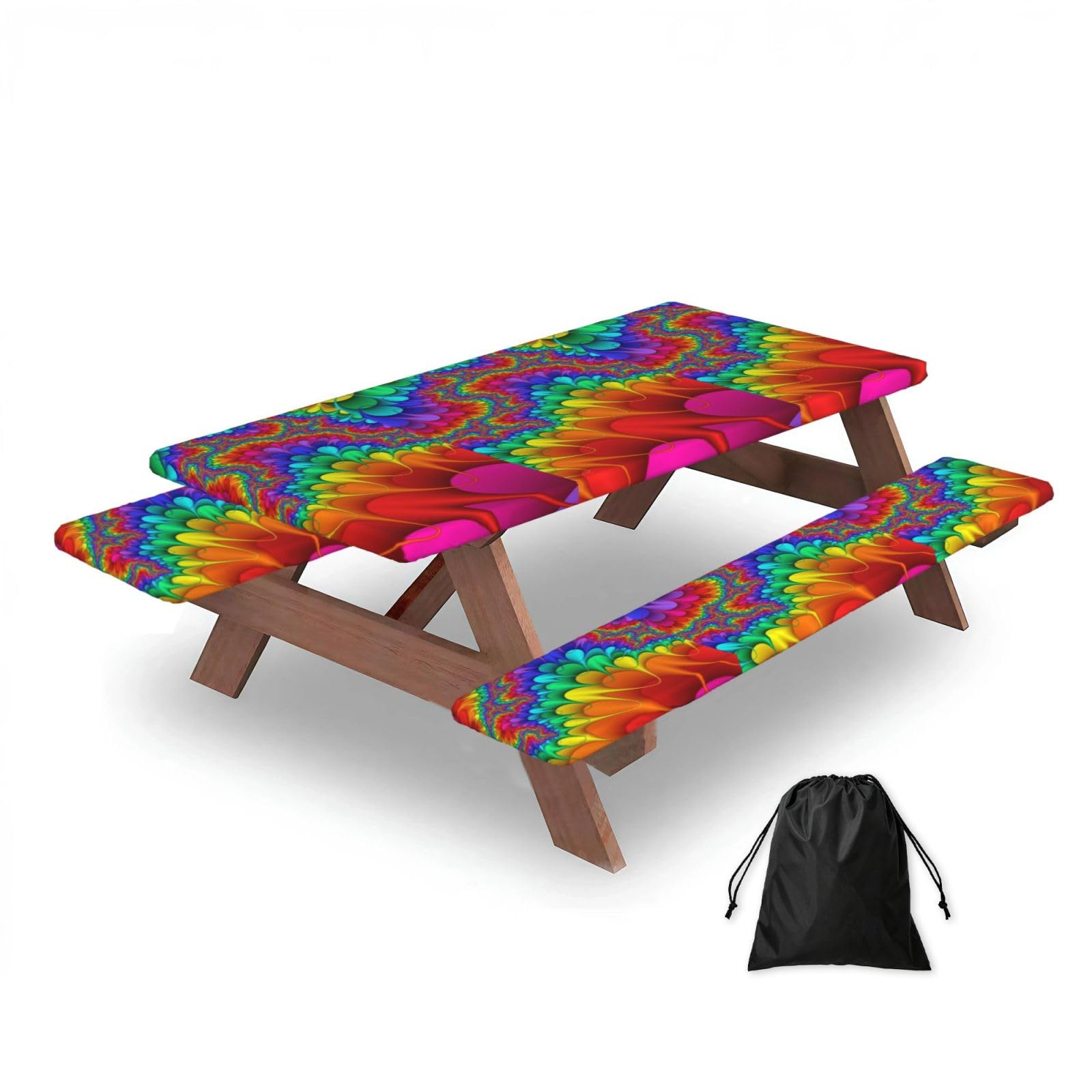 Bright Color, Picnic Table Cover With Bench Covers -Waterproof Elastic Fitted Tablecloth for Garden Camping Patio 76x152cm