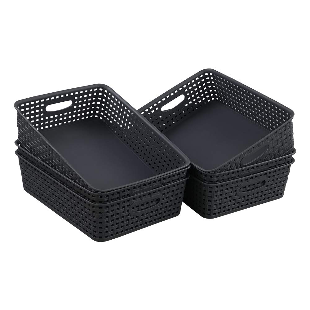 Cadineer Grey A4 Storage Baskets, Plastic Office Paper Trays, 6 Pack