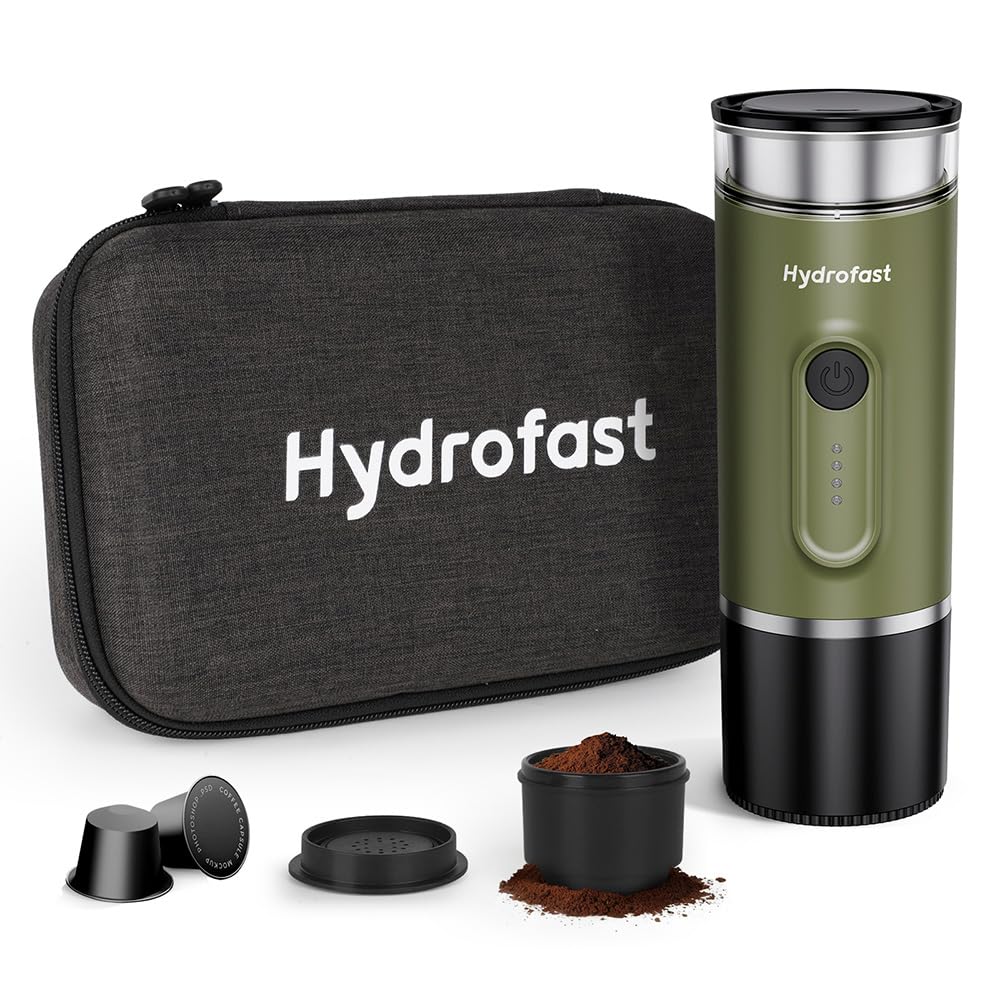 Cafetera de espresso portátil con batería de 7800 mAh, diseño ultraligero, fácil de viajar, 20 bar, autocalefacción, con cápsulas NS y suelo, para autocaravana